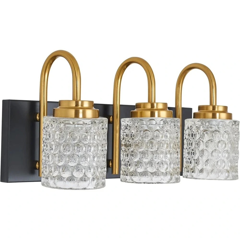 3-Light Crystal Bathroom Vanity Light, Black and Gold Vanity Lights for Bathroom